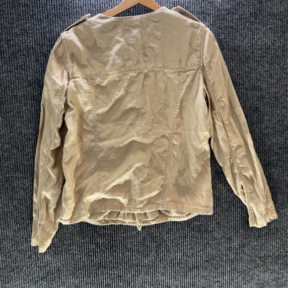 GAP Womens‎ Moto Jacket M Tan Beige Tencel Lightweight Utility Zip Bomber - Picture 4 of 9
